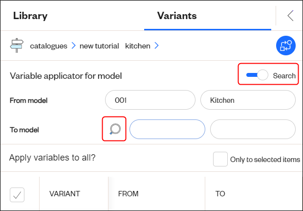 applicatore variabile per modello