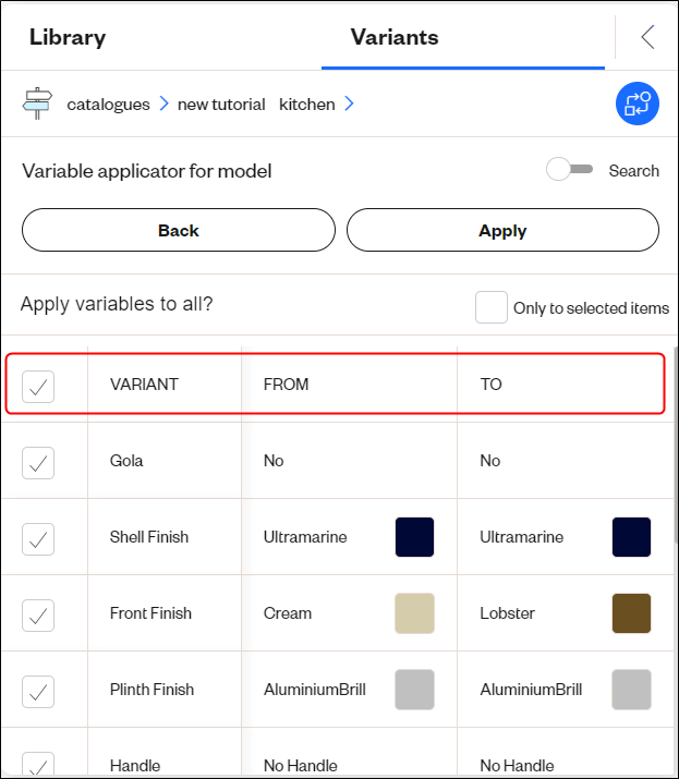 interfaccia dell'applicatore variante